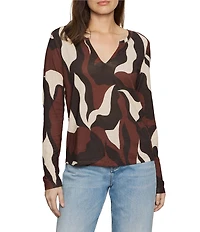 Sanctuary Perfect Notch Neck Patterned Long Sleeve Jersey Knit Tee