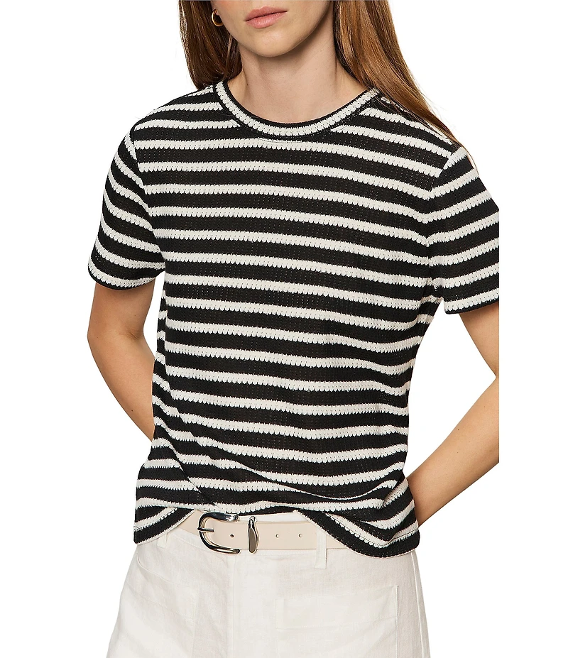 Sanctuary Perfect Textured Stripe Print Crew Neck Short Sleeve Tee