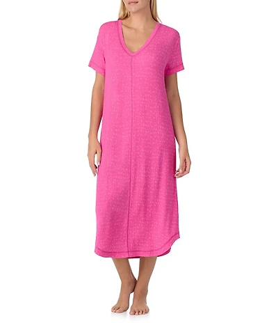 Sanctuary Petal Print Short Sleeve V-Neck Knit Sleepshirt