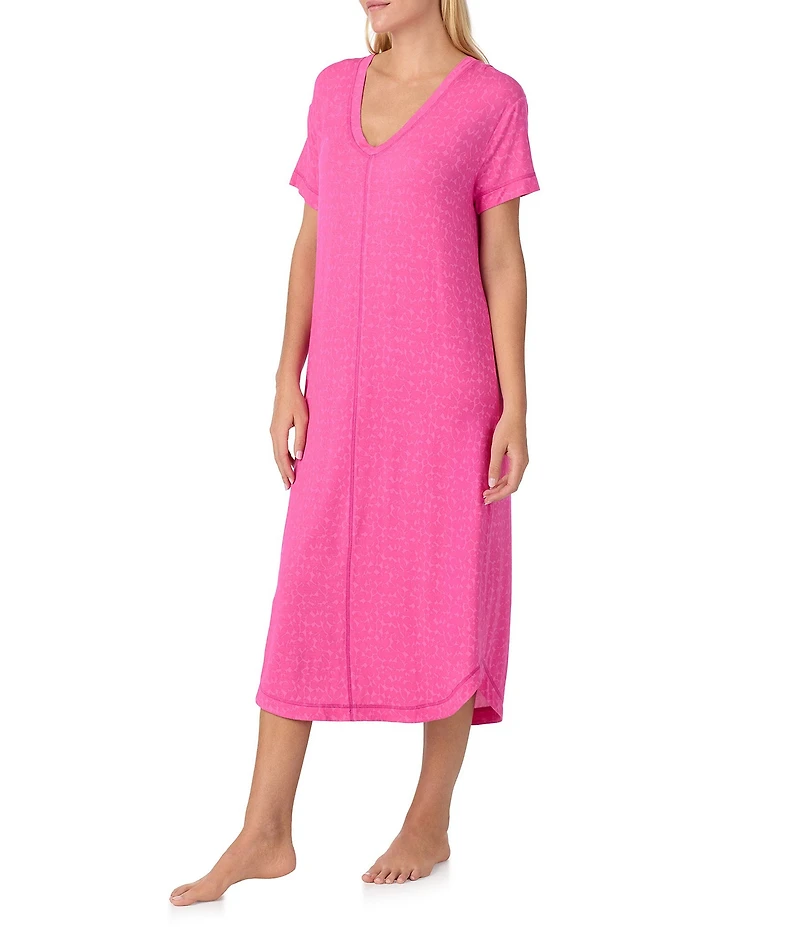 Sanctuary Petal Print Short Sleeve V-Neck Knit Sleepshirt