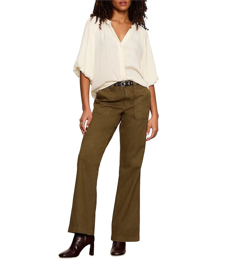 Sanctuary Plenty of Love Split Neck Short Bubble Sleeve Crinkle Sateen Blouse