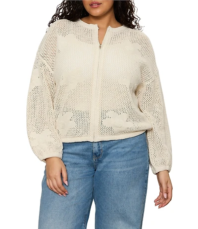 Sanctuary Plus Size Daily Escape Flower Pop Long Sleeve Sweater Knit Bomber Jacket