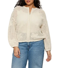Sanctuary Plus Size Daily Escape Flower Pop Long Sleeve Sweater Knit Bomber Jacket