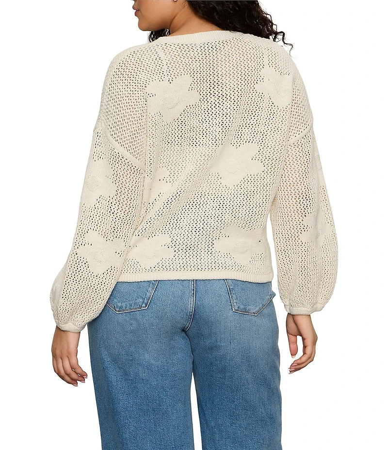 Sanctuary Plus Size Daily Escape Flower Pop Long Sleeve Sweater Knit Bomber Jacket