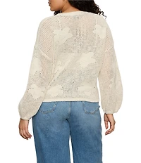 Sanctuary Plus Size Daily Escape Flower Pop Long Sleeve Sweater Knit Bomber Jacket
