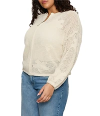 Sanctuary Plus Size Daily Escape Flower Pop Long Sleeve Sweater Knit Bomber Jacket