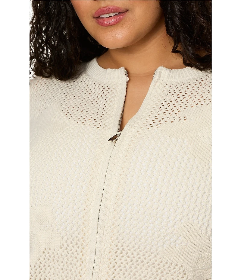 Sanctuary Plus Size Daily Escape Flower Pop Long Sleeve Sweater Knit Bomber Jacket