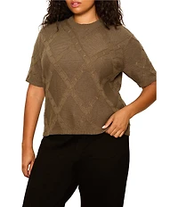 Sanctuary Plus Size Diamond Stitch Round Neck Short Sleeve Sweater Tee