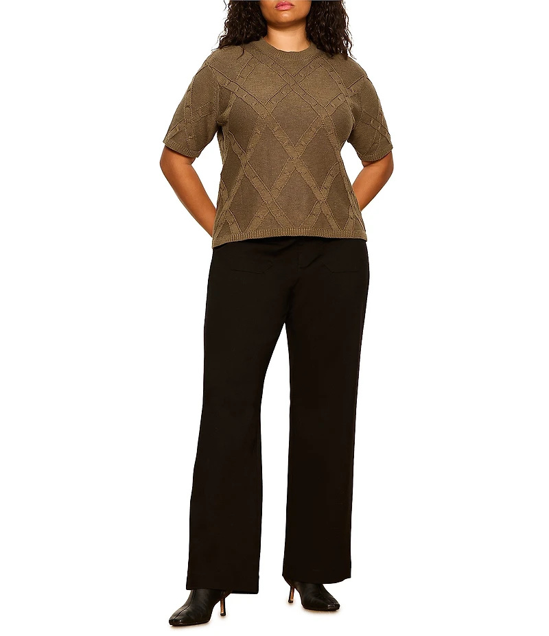 Sanctuary Plus Size Diamond Stitch Round Neck Short Sleeve Sweater Tee