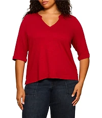 Sanctuary Plus Size Dolce Notch V-Neck 3/4 Sleeve Knit Top
