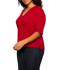 Sanctuary Plus Size Dolce Notch V-Neck 3/4 Sleeve Knit Top