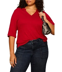 Sanctuary Plus Size Dolce Notch V-Neck 3/4 Sleeve Knit Top