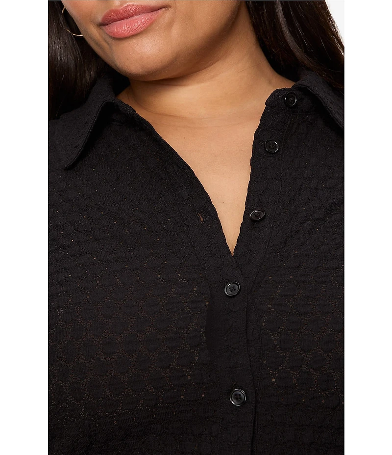 Sanctuary Plus Size Dreamer Collared Neck Long Sleeve Textured Bubble Knit Shirt
