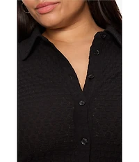 Sanctuary Plus Size Dreamer Collared Neck Long Sleeve Textured Bubble Knit Shirt