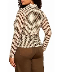 Sanctuary Plus Size Dreamgirl Printed Mesh Point Collared Long Sleeve Ruched Button Front Top