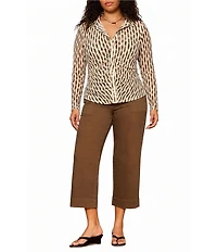 Sanctuary Plus Size Dreamgirl Printed Mesh Point Collared Long Sleeve Ruched Button Front Top