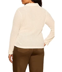 Sanctuary Plus Size Juno Textured Spread Collar Long Sleeve Button Front Knit Top