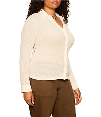 Sanctuary Plus Size Juno Textured Spread Collar Long Sleeve Button Front Knit Top