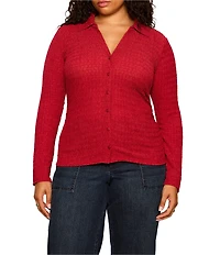Sanctuary Plus Size Juno Textured Spread Collar Long Sleeve Button Front Knit Top