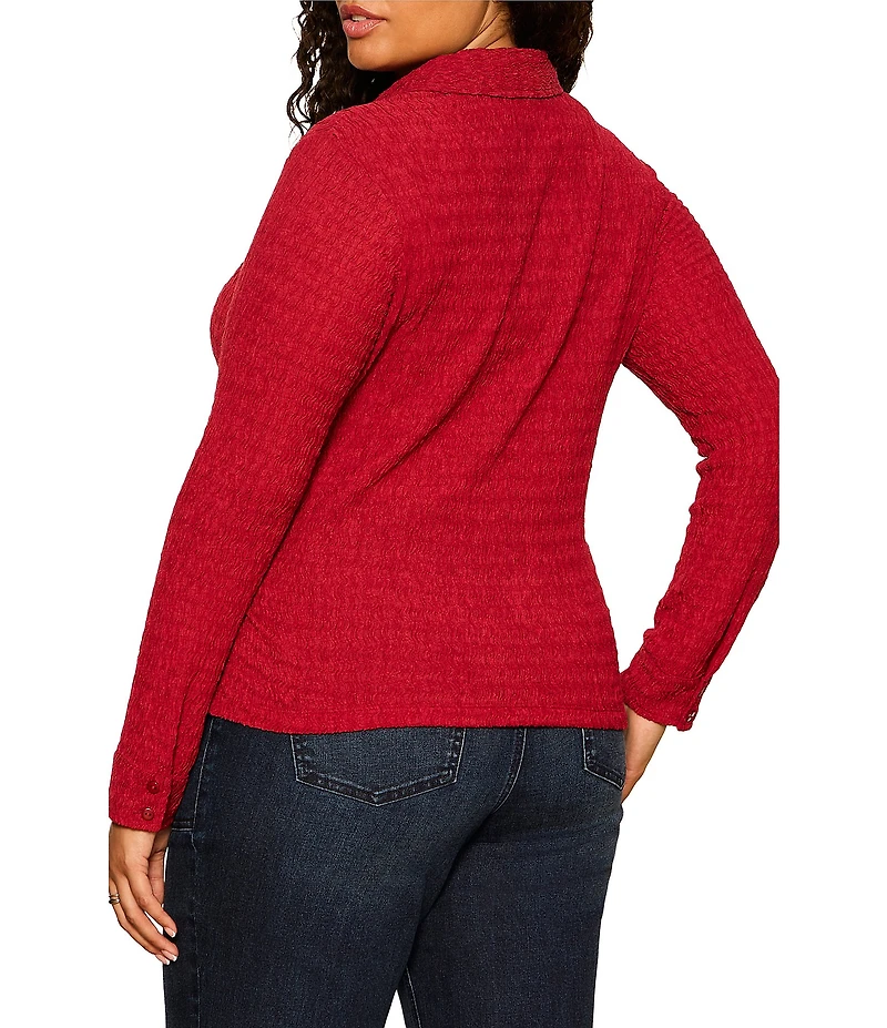 Sanctuary Plus Size Juno Textured Spread Collar Long Sleeve Button Front Knit Top