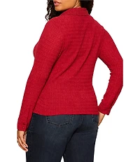 Sanctuary Plus Size Juno Textured Spread Collar Long Sleeve Button Front Knit Top