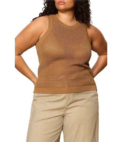 Sanctuary Plus Size Natural State Crew Neck Sleeveless Open Knit Halter Tank