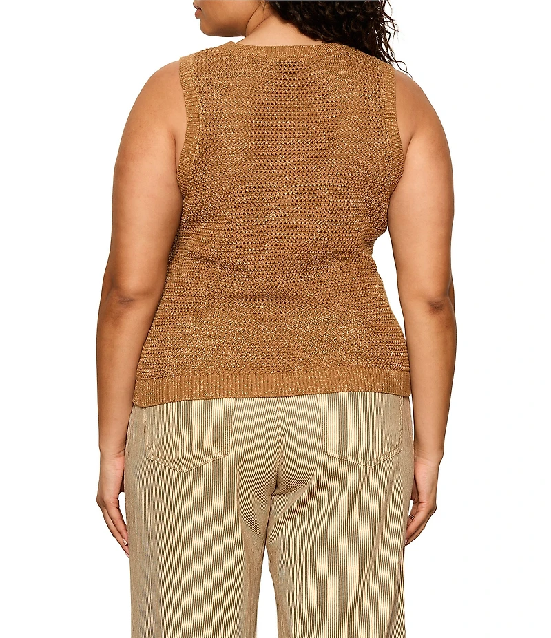 Sanctuary Plus Size Natural State Crew Neck Sleeveless Open Knit Halter Tank