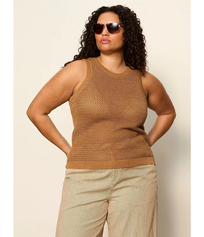 Sanctuary Plus Size Natural State Crew Neck Sleeveless Open Knit Halter Tank