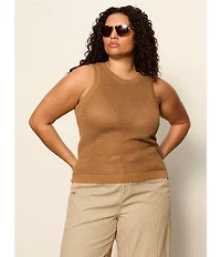 Sanctuary Plus Size Natural State Crew Neck Sleeveless Open Knit Halter Tank