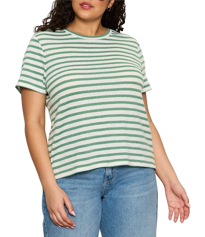 Sanctuary Plus Size Perfect Textured Striped Print Crew Neck Short Sleeve Tee