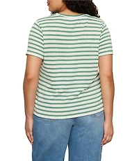 Sanctuary Plus Size Perfect Textured Striped Print Crew Neck Short Sleeve Tee