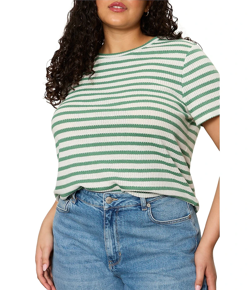 Sanctuary Plus Size Perfect Textured Striped Print Crew Neck Short Sleeve Tee