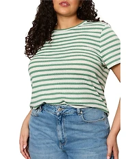 Sanctuary Plus Size Perfect Textured Striped Print Crew Neck Short Sleeve Tee