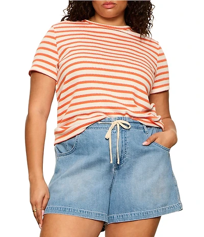 Sanctuary Plus Size Perfect Textured Striped Print Crew Neck Short Sleeve Tee