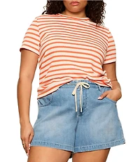Sanctuary Plus Size Perfect Textured Striped Print Crew Neck Short Sleeve Tee