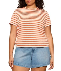 Sanctuary Plus Size Perfect Textured Striped Print Crew Neck Short Sleeve Tee