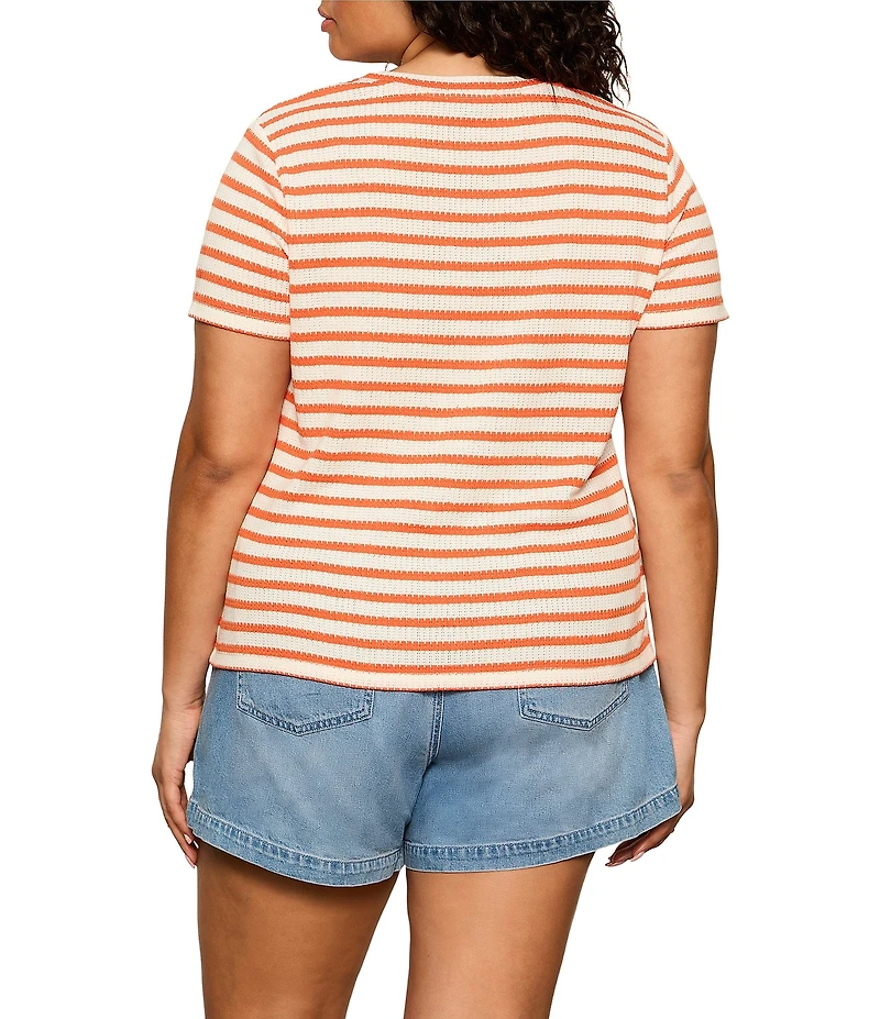 Sanctuary Plus Size Perfect Textured Striped Print Crew Neck Short Sleeve Tee