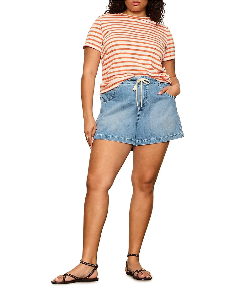 Sanctuary Plus Size Perfect Textured Striped Print Crew Neck Short Sleeve Tee