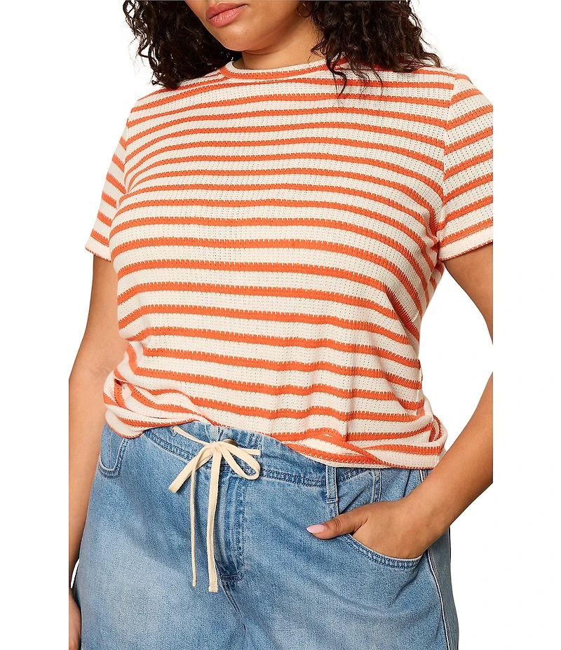Sanctuary Plus Size Perfect Textured Striped Print Crew Neck Short Sleeve Tee