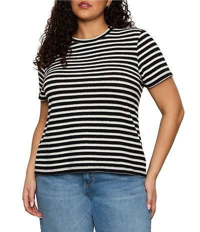 Sanctuary Plus Size Perfect Textured Striped Print Crew Neck Short Sleeve Tee
