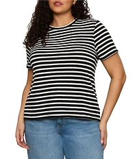 Sanctuary Plus Size Perfect Textured Striped Print Crew Neck Short Sleeve Tee