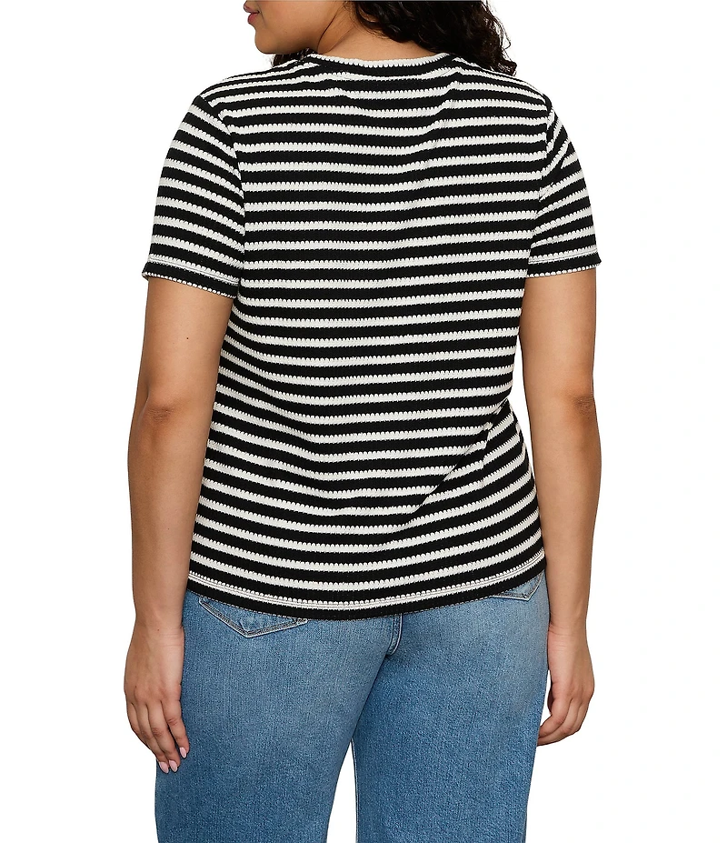 Sanctuary Plus Size Perfect Textured Striped Print Crew Neck Short Sleeve Tee