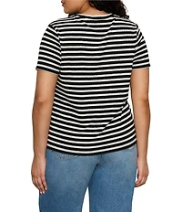 Sanctuary Plus Size Perfect Textured Striped Print Crew Neck Short Sleeve Tee