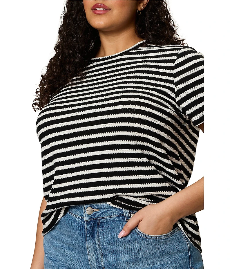 Sanctuary Plus Size Perfect Textured Striped Print Crew Neck Short Sleeve Tee