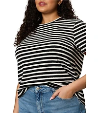 Sanctuary Plus Size Perfect Textured Striped Print Crew Neck Short Sleeve Tee