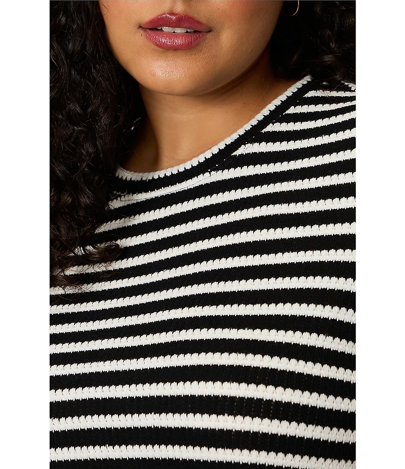 Sanctuary Plus Size Perfect Textured Striped Print Crew Neck Short Sleeve Tee