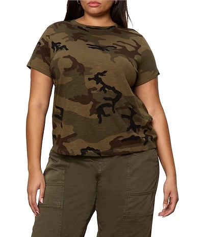 Sanctuary Plus Size The Perfect Knit Crew Neck Short Sleeve Camo Printed Tee Shirt