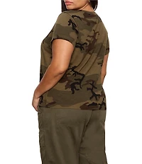 Sanctuary Plus Size The Perfect Knit Crew Neck Short Sleeve Camo Printed Tee Shirt