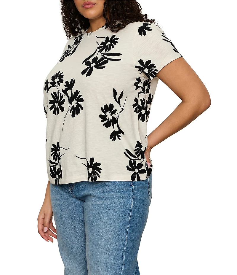 Sanctuary Plus Size The Perfect Tee Bloom Printed Crew Neck Short Sleeve Top
