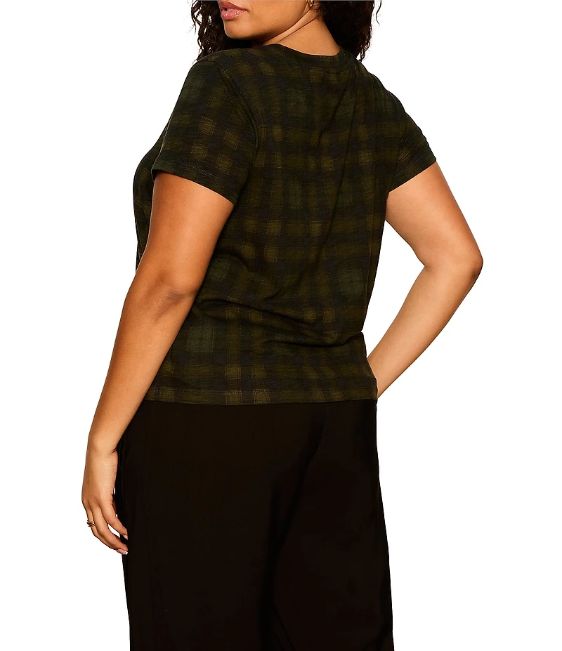 Sanctuary Plus Size The Perfect Tee Plaid Printed Crew Neck Short Sleeve Top